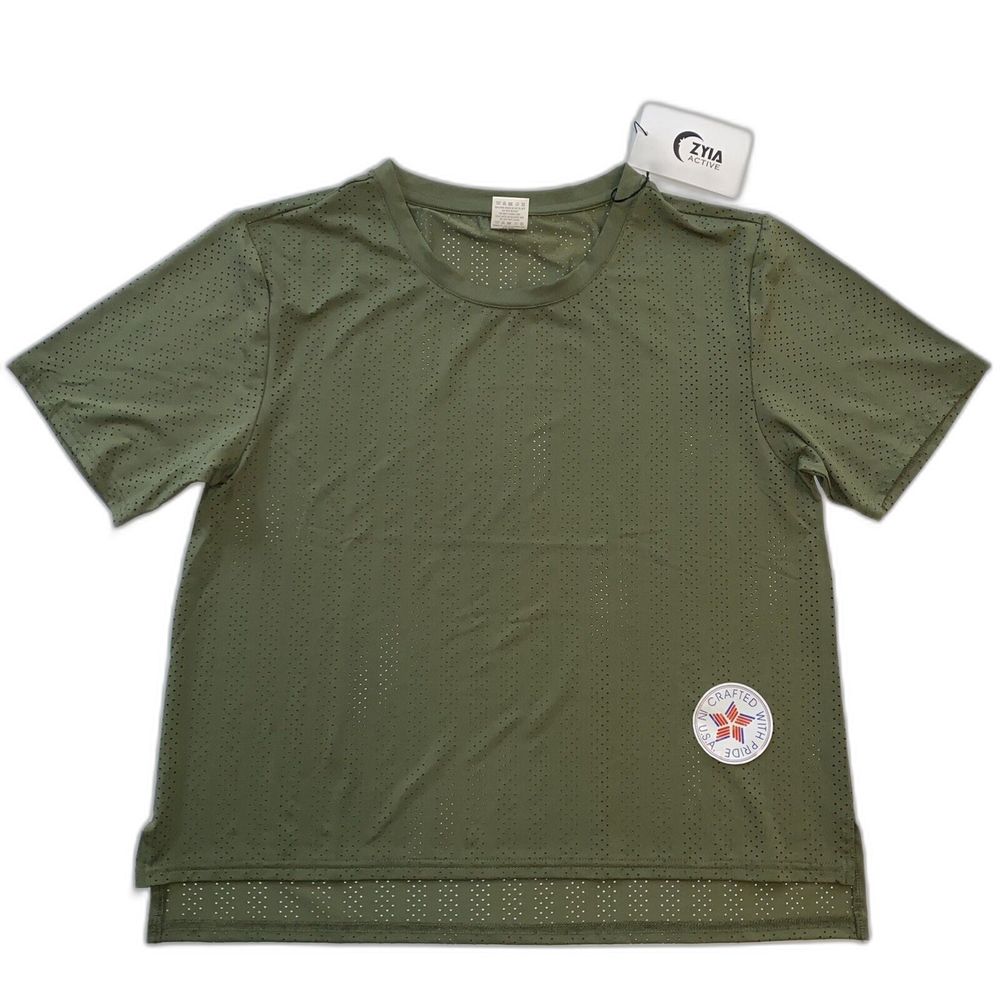 Zyia Olive Green Vertical Chill Cropped T-Shirt Women's XXXL Perforated